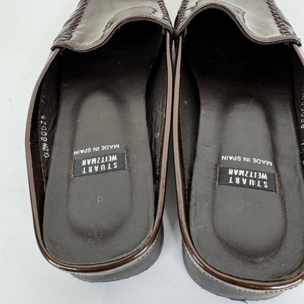 Stuart Weitzman Patent Leather Mules‎ Women 7.5 Turtle Brown - Picture 14 of 15